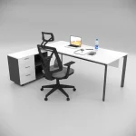 Corner Office Desk White (with 80cm Bottom Shelf)